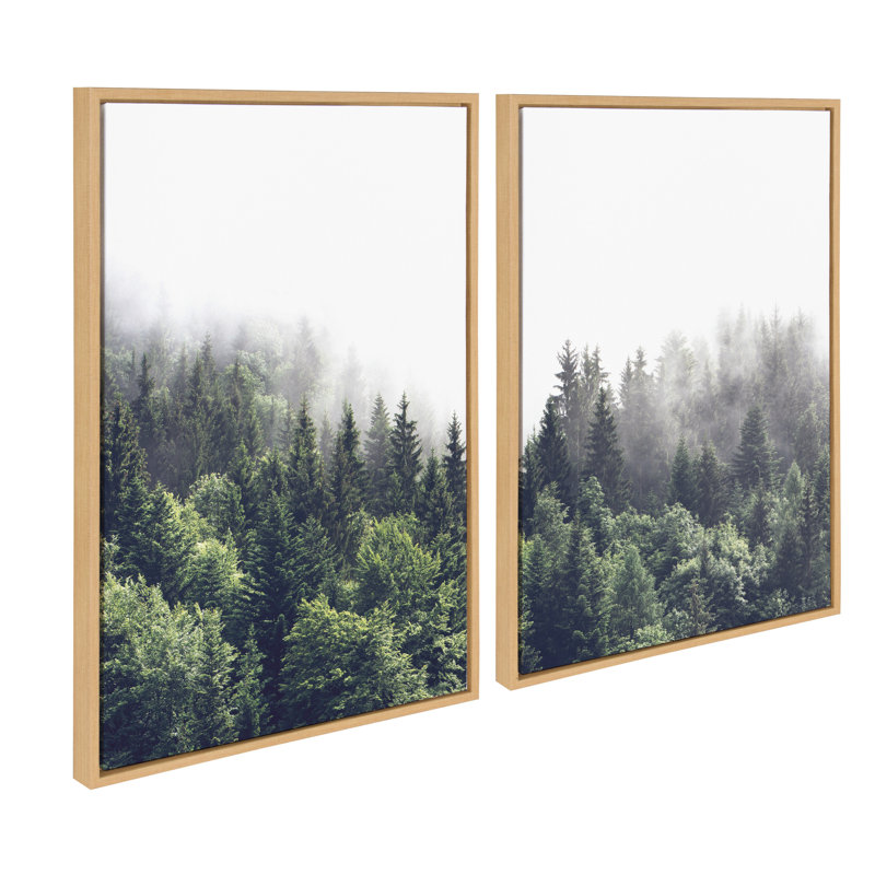 «Lush Green Forest on a Foggy Day gauche et droite» par The Creative Bunch Studio, ensemble d'art mural sur toile encadrée