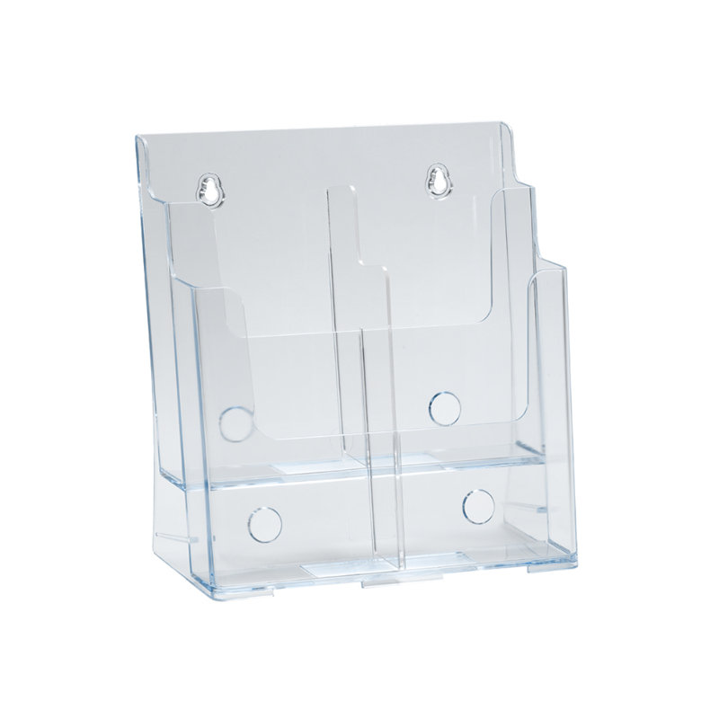 Clear Plastic Two-Tier Four-Pocket Desktop Brochure Holder