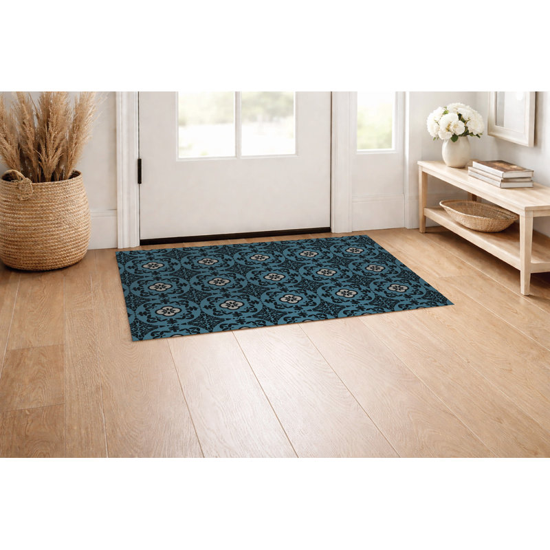 Tapis de porte décoratif ultra-mince Sully, Bleu, L 48 po x L 72 po