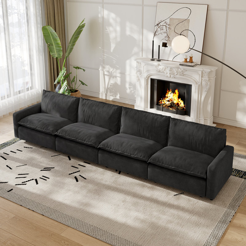 4-Piece Upholstered Modular Linen Fabric Sofa, 35.04" H x 148.82" W x 33.46" D, Light Gray