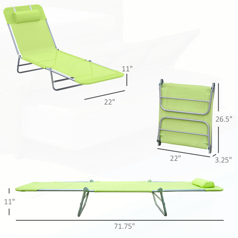 Chaises longues de luxe avec chaise longue pliable avec dossier réglable et tissu maillé respirant, Green