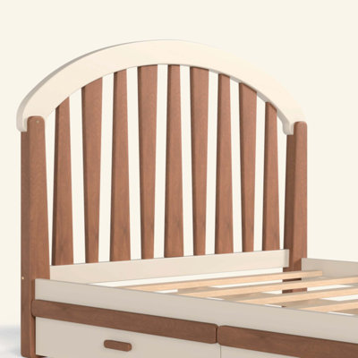 Lit plateforme avec tiroir de rangement, cadre de lit en bois avec tête de lit ronde, aucun sommier nécessaire