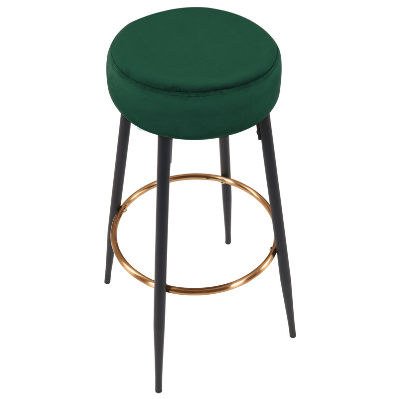 Michaela Upholstered Counter Stool with Metal Frame, Dark Green