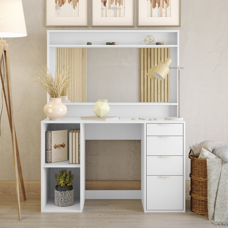 Takota 47.2" Wide Makeup Vanity Desk With Mirror, 4 Drawers and 2 Storage Niches