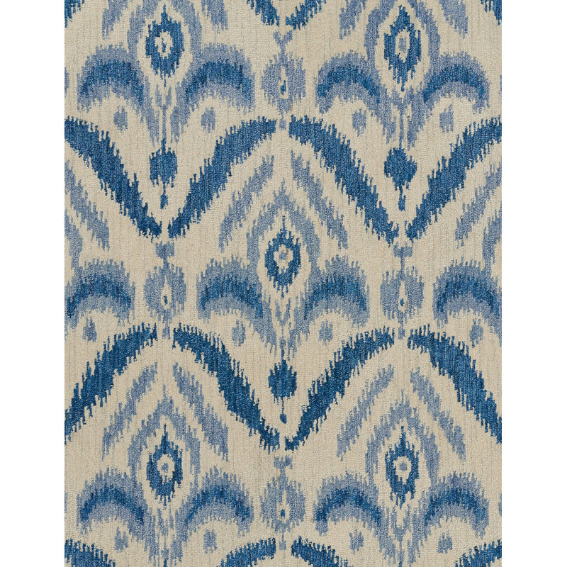 Tapis bleu en laine touffeté à la main 2 pi 6 po x 8 pi Leyde, Rectangle 8 pi x 10 pi