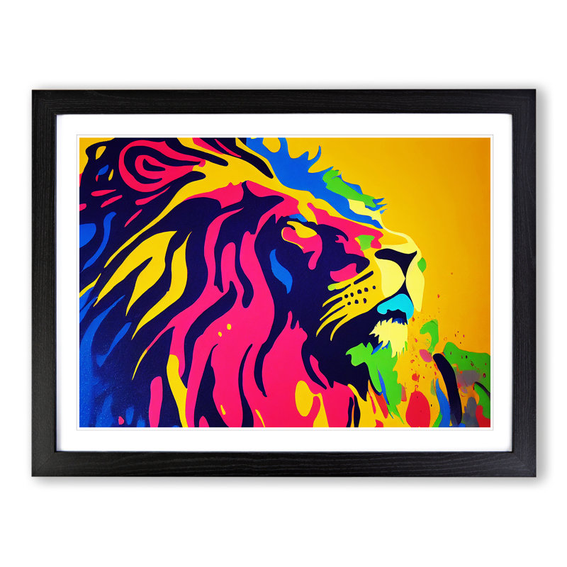 XH1022-6656X Painted Lion Abstract - Single Picture Frame Print, Black Framed, 46cm H x 64cm W x 2cm D