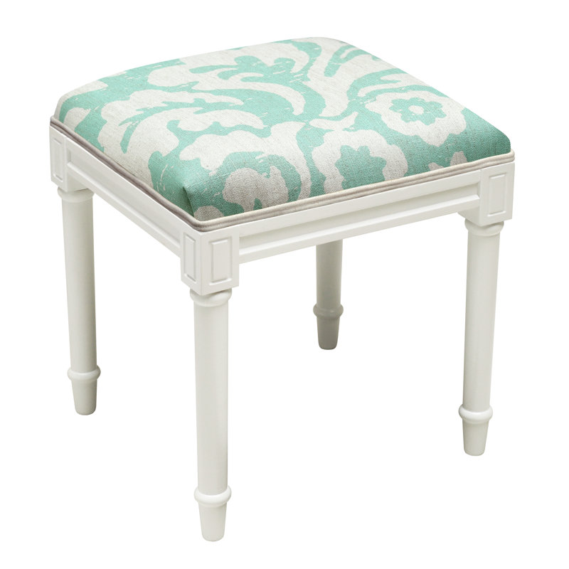 Solid Wood Accent Stool, White/Aqua