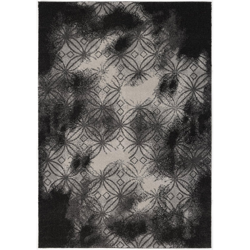 Tapis noir / ivoire en polyester 4 pi x 6 pi Hanar, Rectangle 4 pi x 6 pi