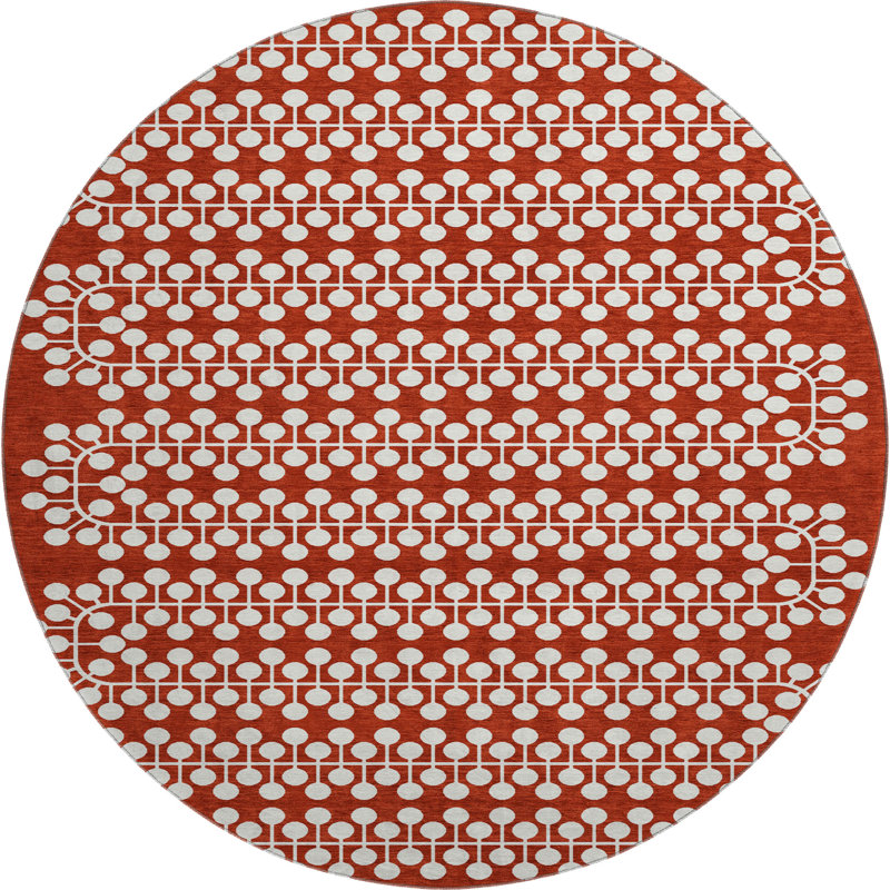 Premium Machine Washable Mayfield AMF2247 Geometric Rug, Red, 8' Round