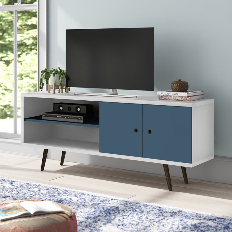 Darryl TV Stand for TVs up to 60", White/Aqua Blue