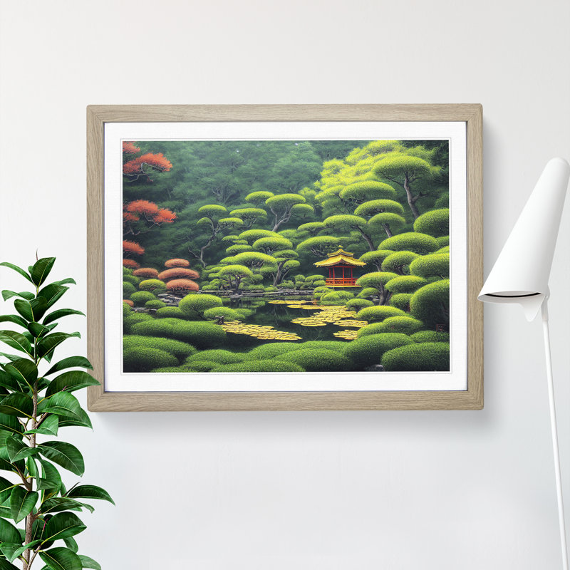 Japanese Garden - Single Picture Frame Print, Oak, 46cm H x 64cm W x 2cm D