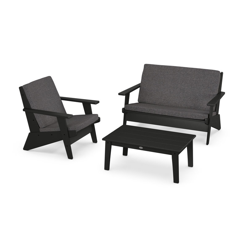 Ensemble de conversation moderne 3 pièces POLYWOOD x Sol 72, Revolution® gris anthracite cendré, Noir