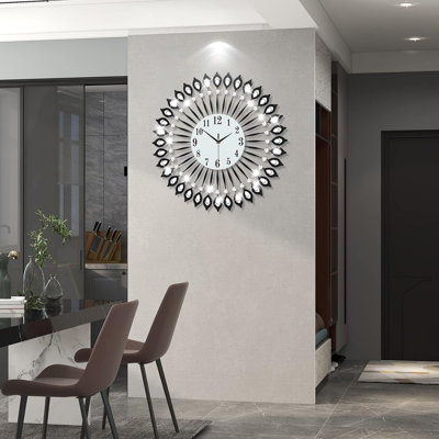 Modern Large Wall Clock For Living Room Decor - 24 Inch Silent Non-Ticking Quartz Wall Clock With Crystal Accents - Battery Operated Decorative Clock For Bedroom, Office, Kitchen