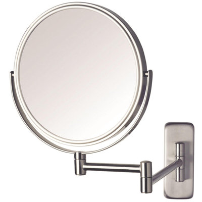 Miroir mural pivotant de 8 pouces à deux côtés - Miroir de maquillage avec grossissement 8X et extension murale de 13,5 pouces - Finition nickel - Modèle