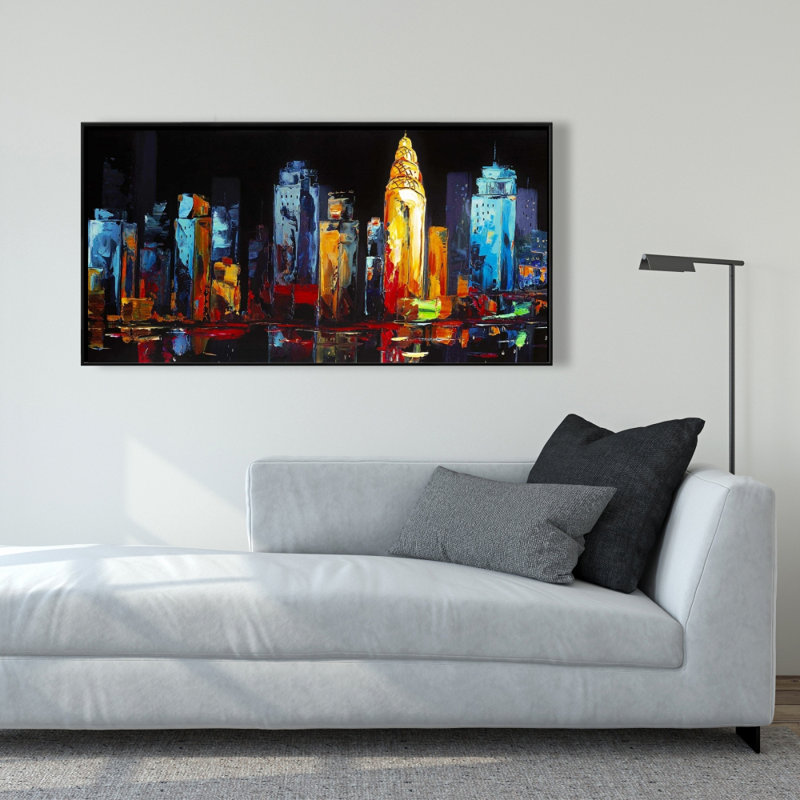 Colorful Abstract Cityscape Canvas | Blue Contemporary Decor