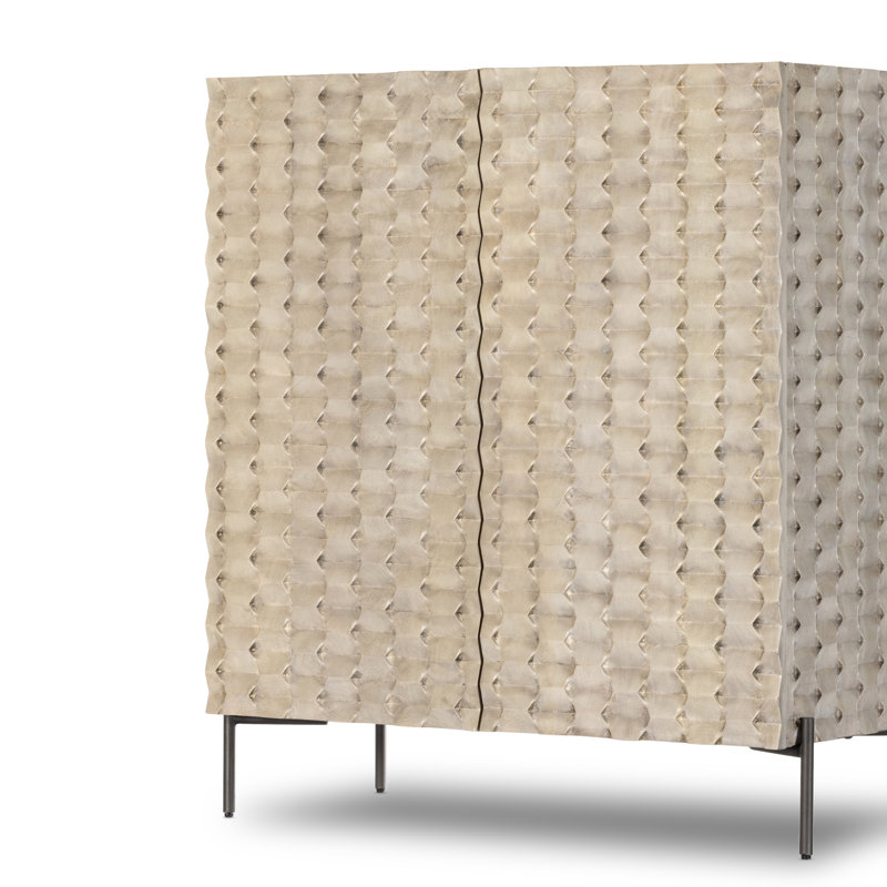 Raffael Solid Wood Bar Cabinet, Stonewash Gray Mango/Gunmetal