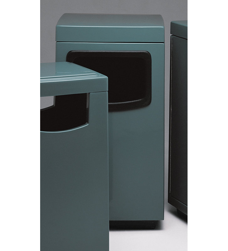 Side Entry Square Fiberglass Open Kitchen Trash Can - 30 Gallons, Blue, 36