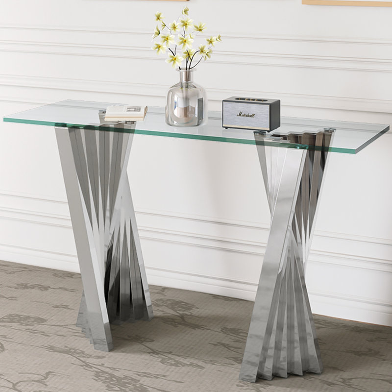 55.12'' Glass Top Console Table, Silver