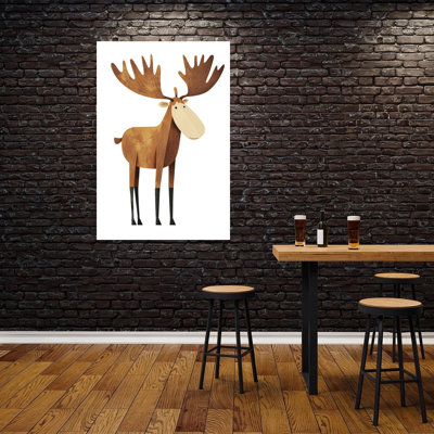 Cute Woodland Moose Abstract Contemporary Animal Forest Wall Art Print by Mathieu - Wrapped Canvas Print