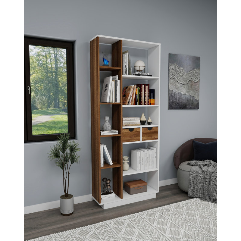 Bookcase With Drawers And Shelves Revna, Brown/White
