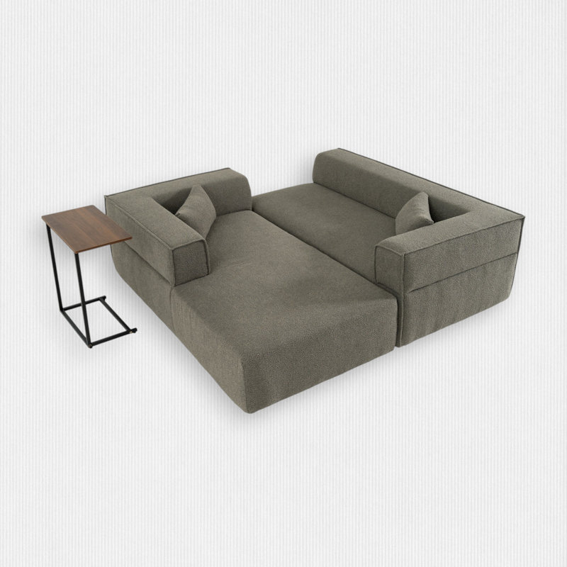 Boneless 112"W 2-Piece Upholstered Sectional, Gray Green Boucle