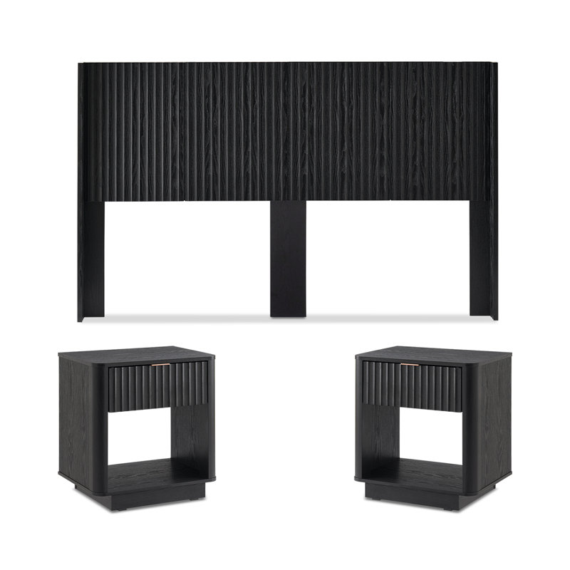 Brooklyn Headboard And Nightstands Set King, Black, Black, King