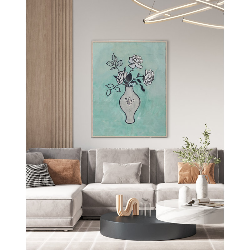 Vase avec roses par Paule Marrot - impression, Boîte en acrylique, H 56 po x l 44 po x P 1,25 po