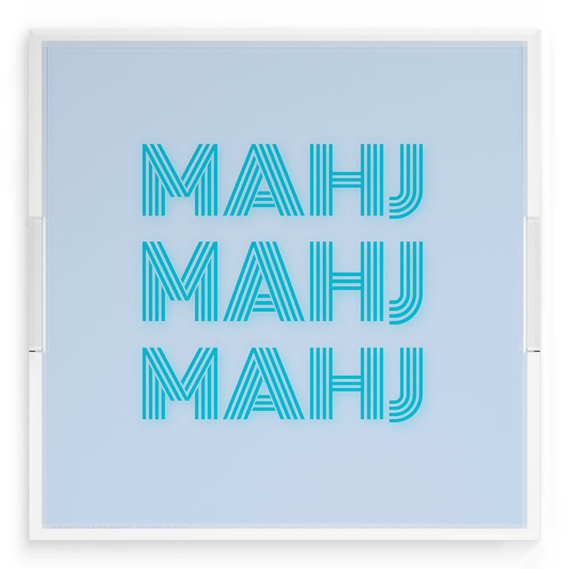 Mahjong Acrylic Decorative Tray, 18"W x 18"D x 2"H, Blue, Square