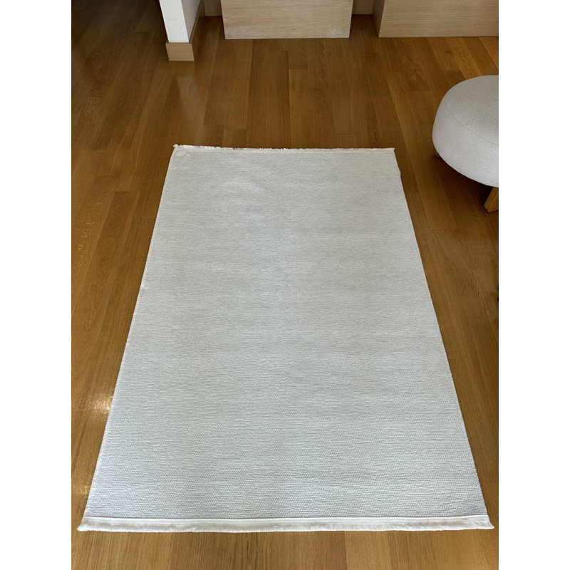 Tapis blanc en polyester sans motif Prescod Kilim, Tapis de couloir 3 pi 11 po x 10 pi 6 po
