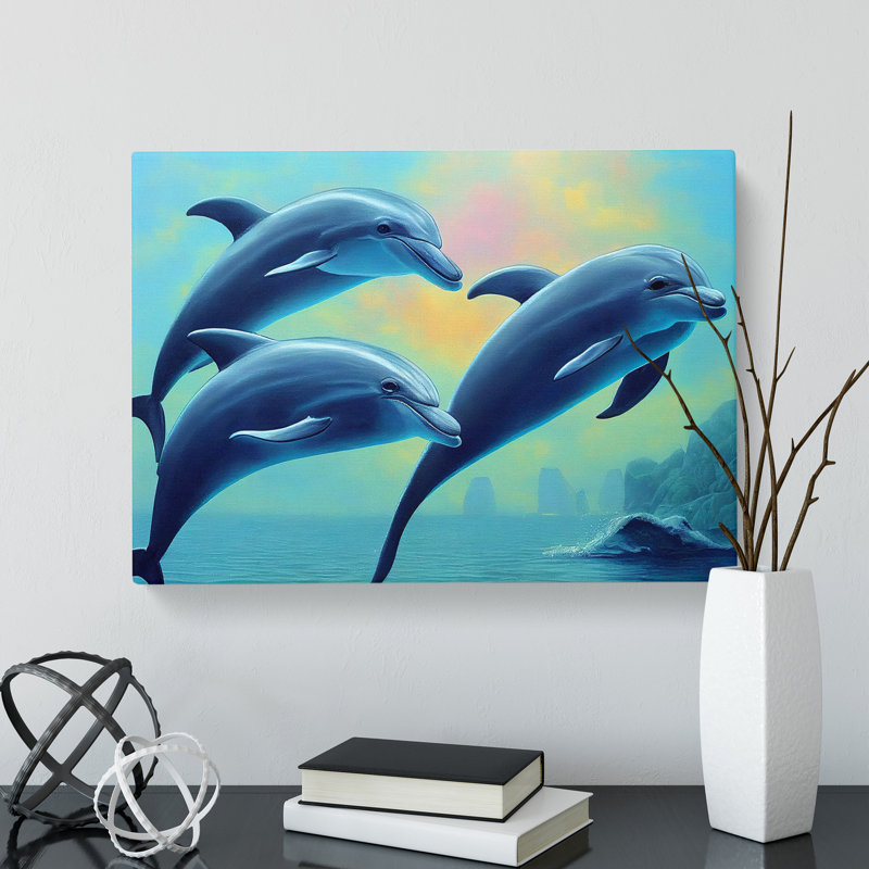 XXX-H1022-WF-9225X Trio Of Dolphins - Wrapped Canvas Print, 40cm H x 60cm W x 3cm D