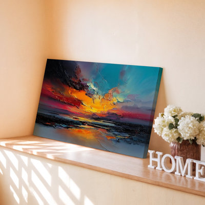 Abstrait coloré coucher de soleil paysage vibrant océan scène impression sur toile pour le salon, la chambre à coucher, le bureau, le couloir, le vestibule, le mur de la galerie et la décoration moderne
