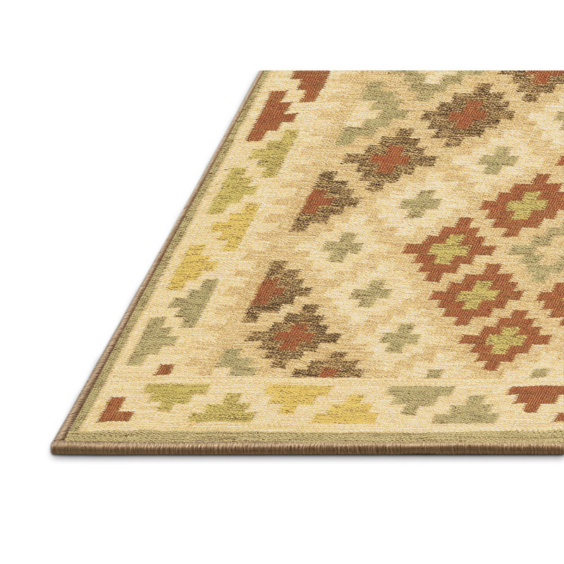 Tapis rouge / brun en laine tissé à la machine Dniel Southwestern, Rectangle 3 pi x 5 pi