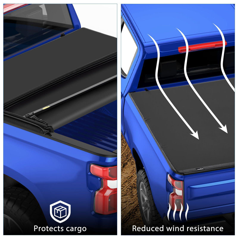 Tonneau de lit de camion 5,5 / 6,4 / 6,5 pi pour Dodge Ram 2002-2025 et Ford F150 de 2010 à 2016, structure en aluminium de qualité marine en PVC, installation sans perçage