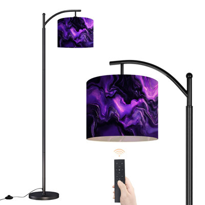 Arc Floor Lamp Marble Black Neon Purple Texture Wave Abstract Gradient Floor Lamps with Remote LED Lights Adjustable Lamp Shades Tall Standing Lamps for Reading Office Living Room