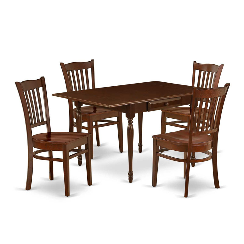 Ensemble de table de salle à manger 5 pièces moderne comprenant une table rectangulaire en bois avec Dropleaf et 4 chaises de salle à manger, acajou