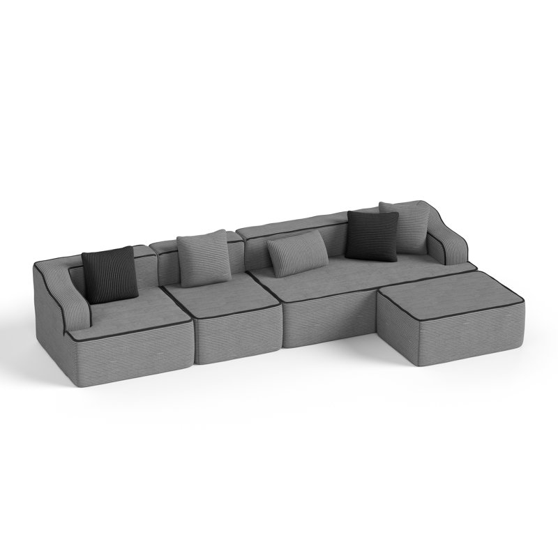 5 Seat Sectional Sofa, 134" Wide Modern Soft Gray Sofa Couch , No Assembly Rquired, For Living Room Office Apartment
