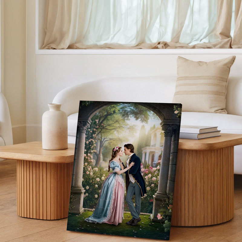 Toile, "Une scène romantique dans un jardin luxuriant", H 12 po x l 9 po