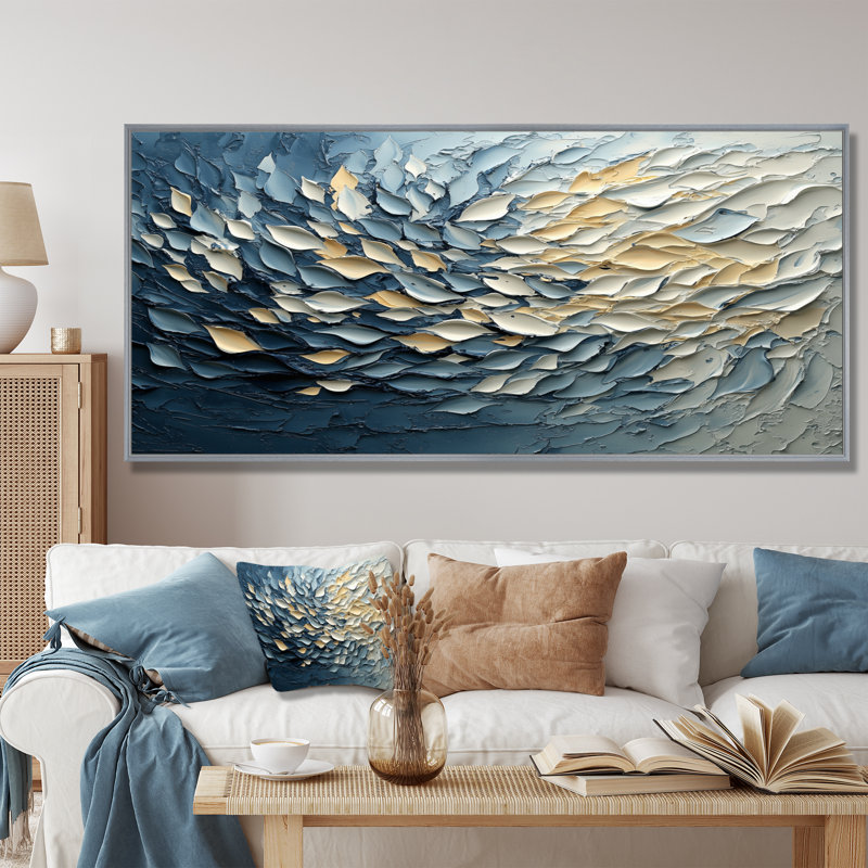 Brightling jaune bleu délicat pétales de fleurs illusion I - fleurs abstraites, art mural, H 28 po x l 60 po, Argent argent