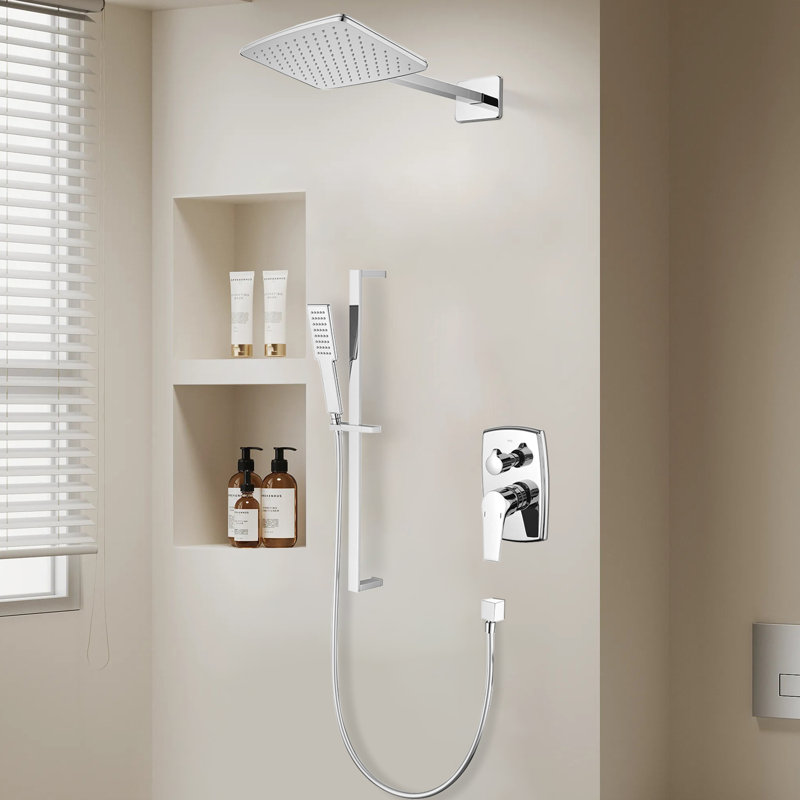 1-Spray 12.5 In. Wall Mount Dual Fixed And Handheld Shower Head 2.5 GPM With Slide Bar In Chrome