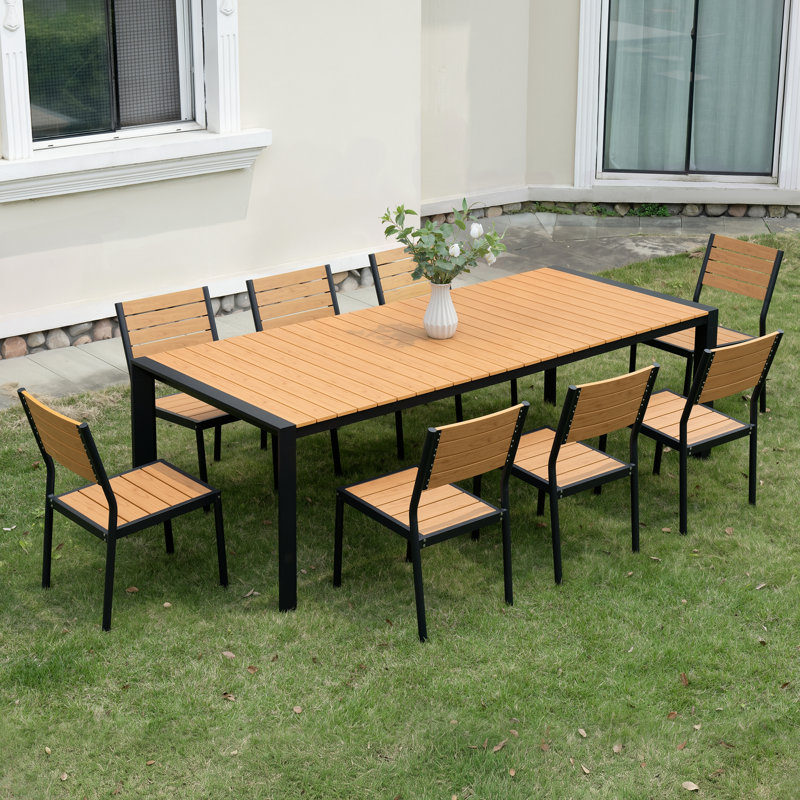 Ensemble repas pour 8 personnes l 84 po x P 39 po en aluminium avec chaises empilables, Brun / Noir