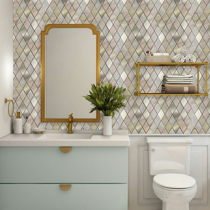 Rose Gold Slate Diamond Pattern Peel and Stick Aluminum Tile Size:295 x 295 x 4.5 mm (Pack of 4)