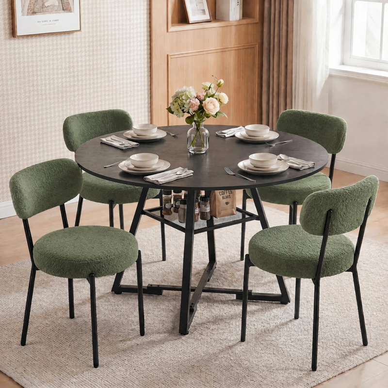 Ensemble de table de salle à manger ronde Amous Industrial 47 po avec chaises rembourrées, table de cuisine, Noir/vert