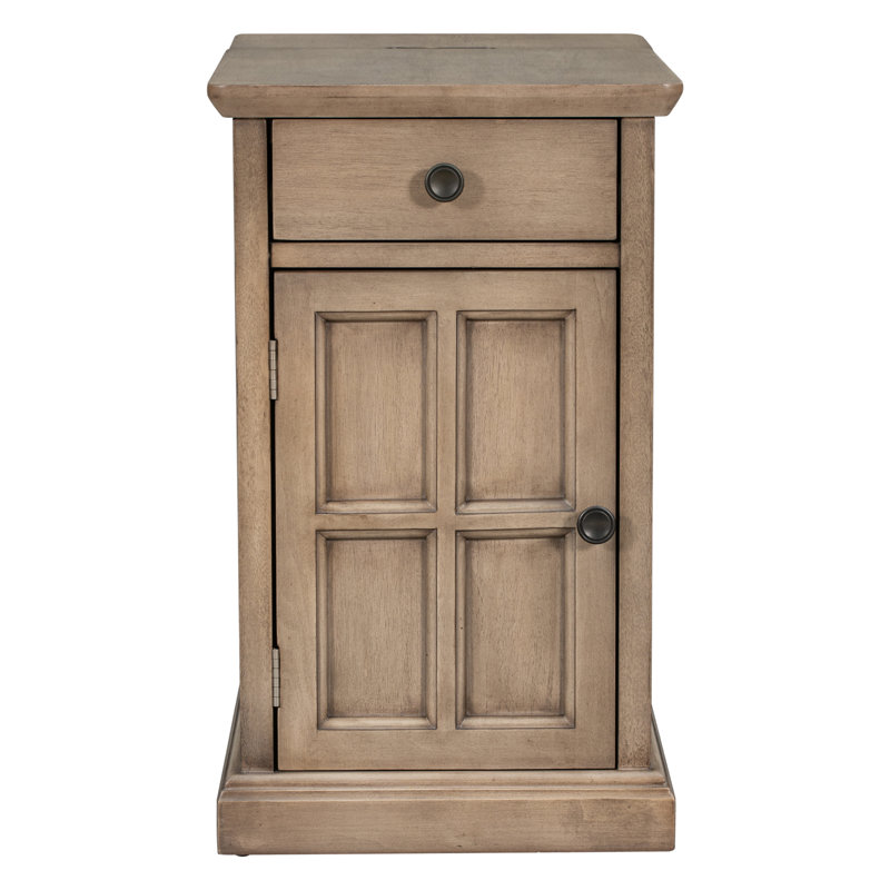Classic Vintage Livingroom End Table Side Table With USB Ports And One Multifunctional Drawer With Cup Holders, Brown