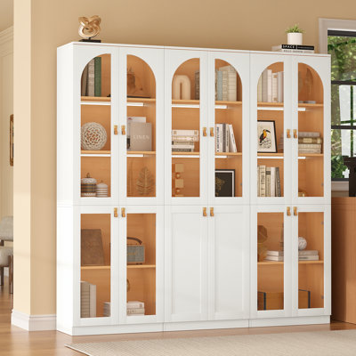 Bibliothèque blanche H 71 "x l 70,8" avec portes et tablettes en verre Cathcart