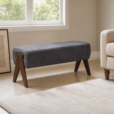 Banc rembourré ergonomique rembourré en tissu avec pieds robustes en bois massif, sièges décoratifs multifonctionnels