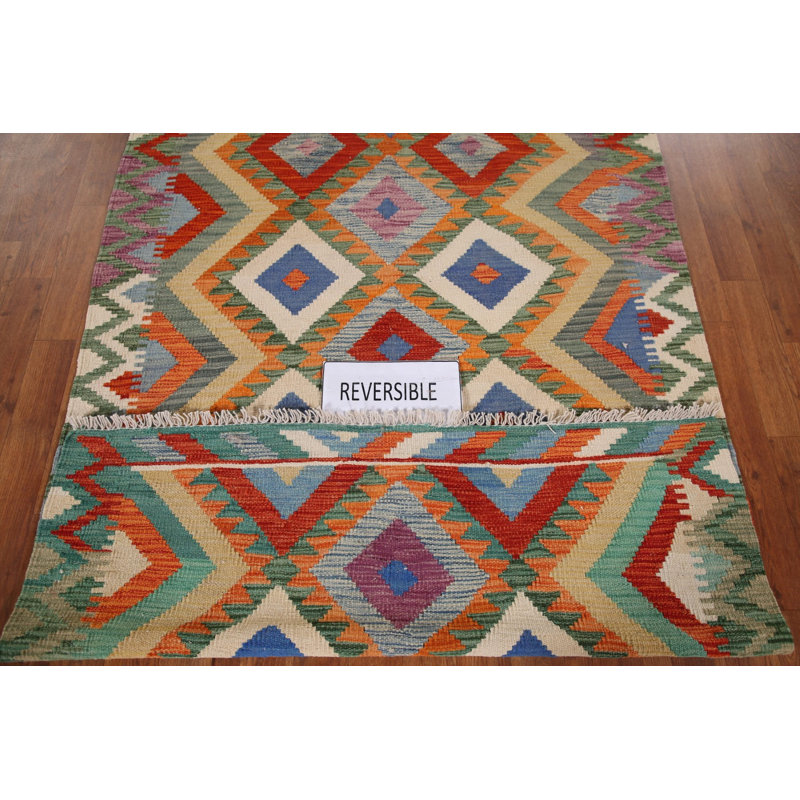 Geometric Kilim Reversible Wool Rug 4x6