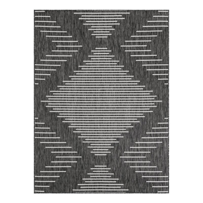 Striped Machine Woven Polypropylene Indoor / Outdoor Area Rug in Gray