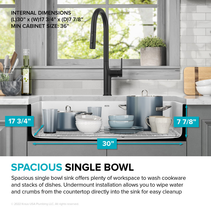 KRAUS Pintura™ 32" L Undermount Porcelain Enameled Steel Single Bowl Kitchen Sink, White
