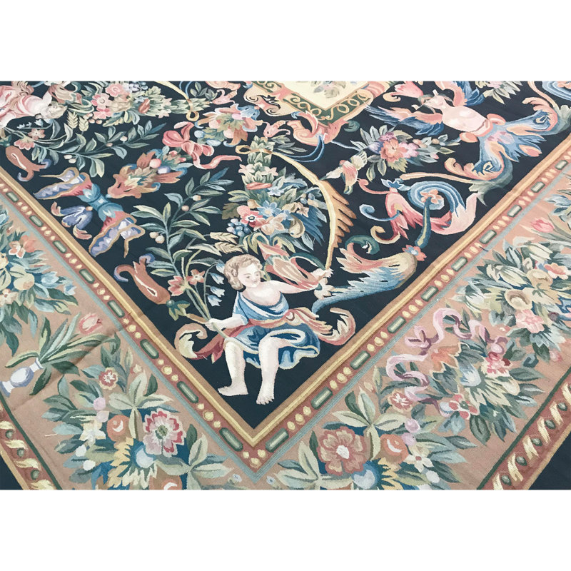 Hand-Knotted High-Quality Black and Gold Area Rug