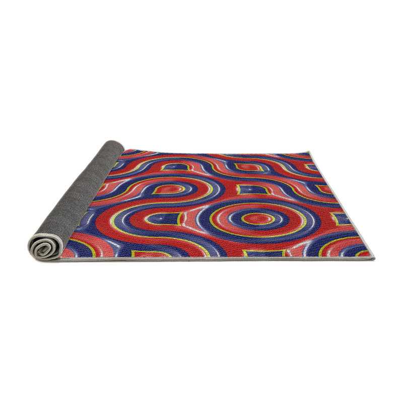 Tapis rouge/noir tissé à la machine, Rond 8 pi